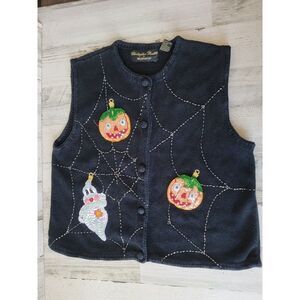 Radko Bellpointe black Halloween sweater vest‎ pumpkin ghost ornaments
